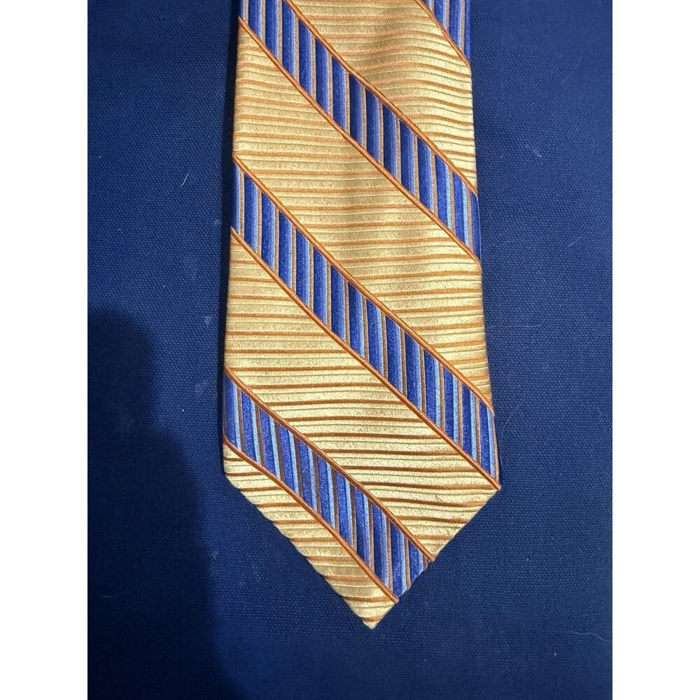 Michael Kors 100% Silk Necktie Geometric Orange And Blue